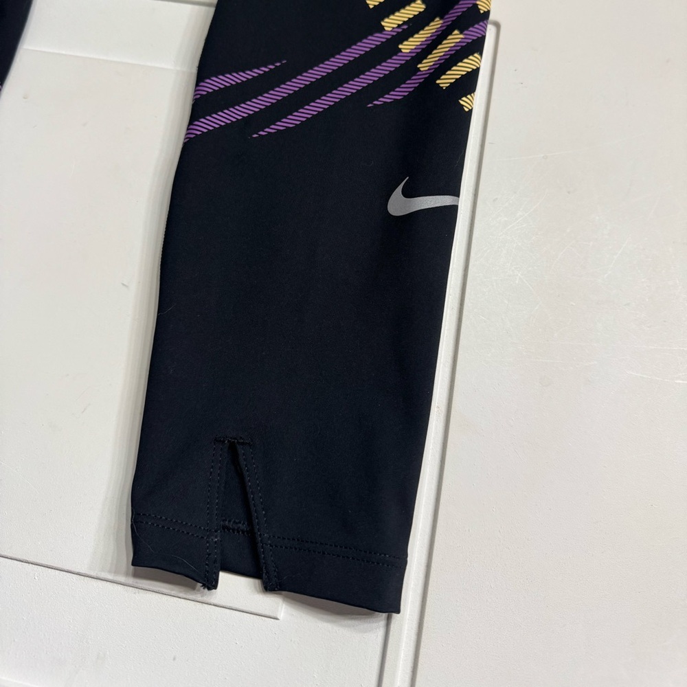 Nike Dri-Fit Ankle Leggings Black Purple Orange Stripes Size Small - Picture 2 of 6